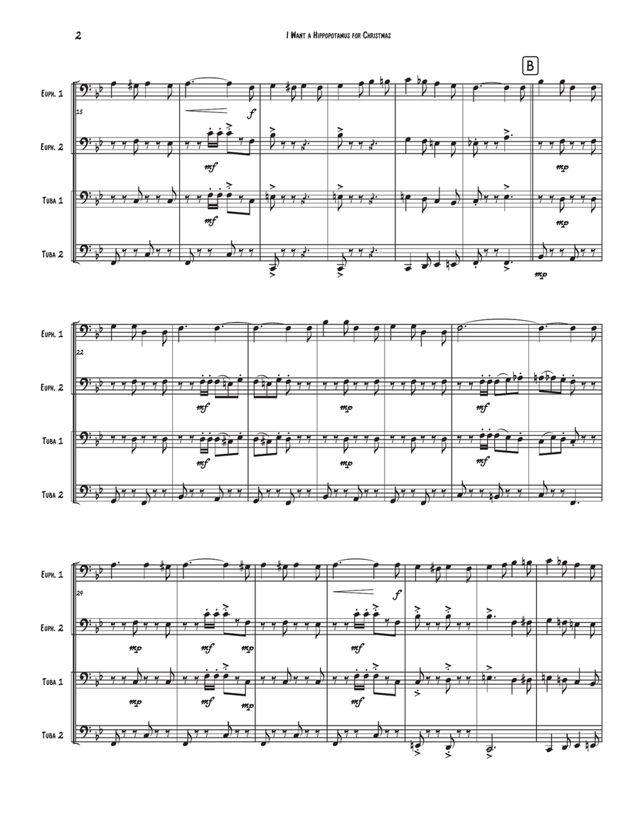 I Want A Hippopotamus For Christmas (Hippo The Hero) Brass Quartet scores gallery preview page 2