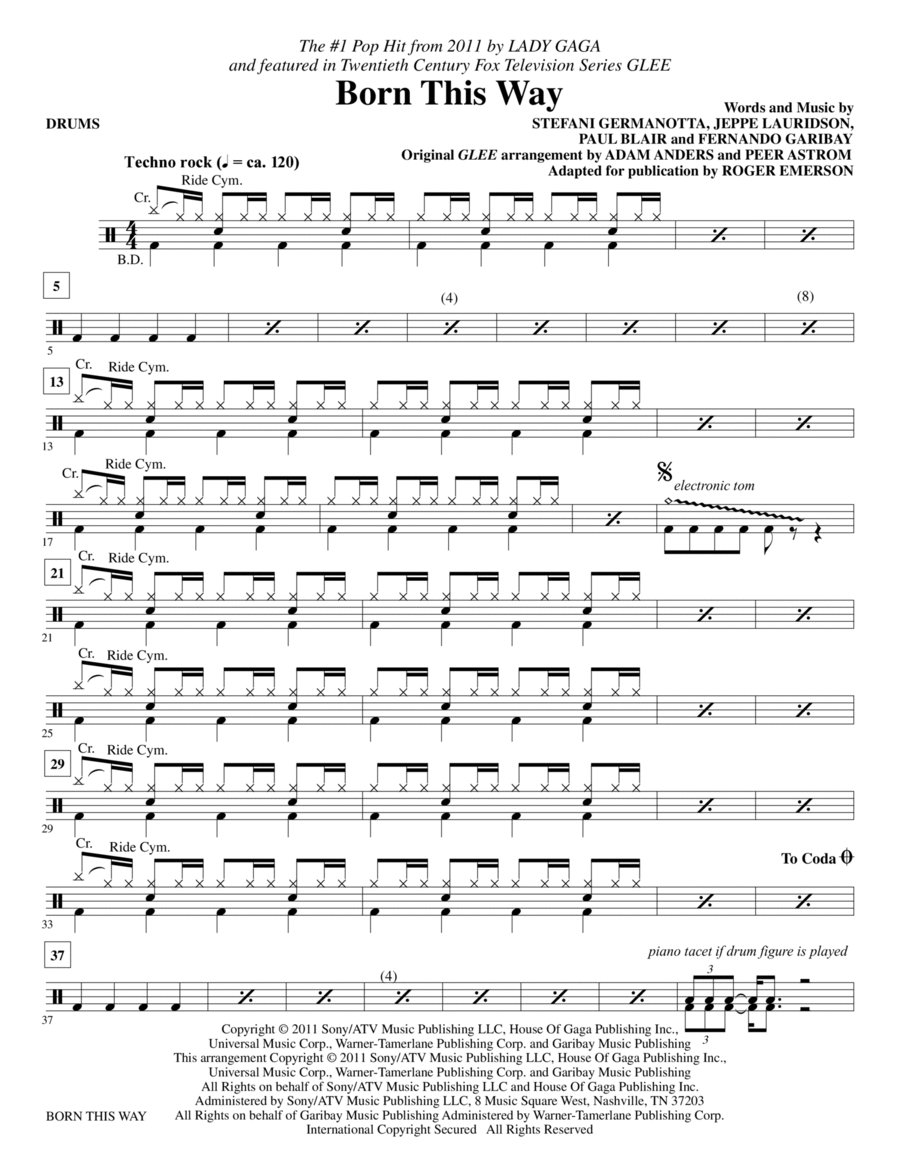 Born This Way - Drum Set Choir scores gallery preview page 1