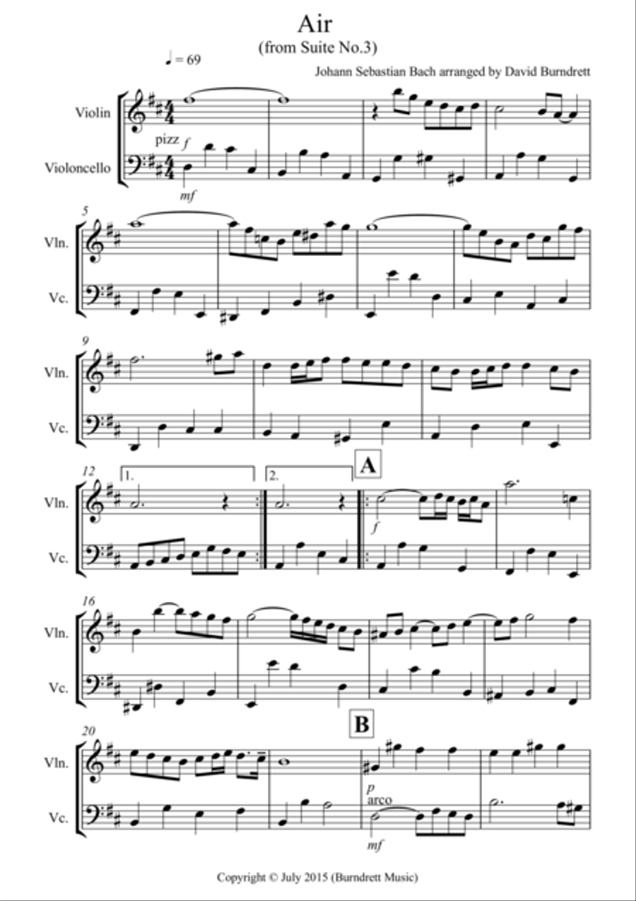 Air on a G String for Violin and Cello Duet String Duet scores gallery preview page 1