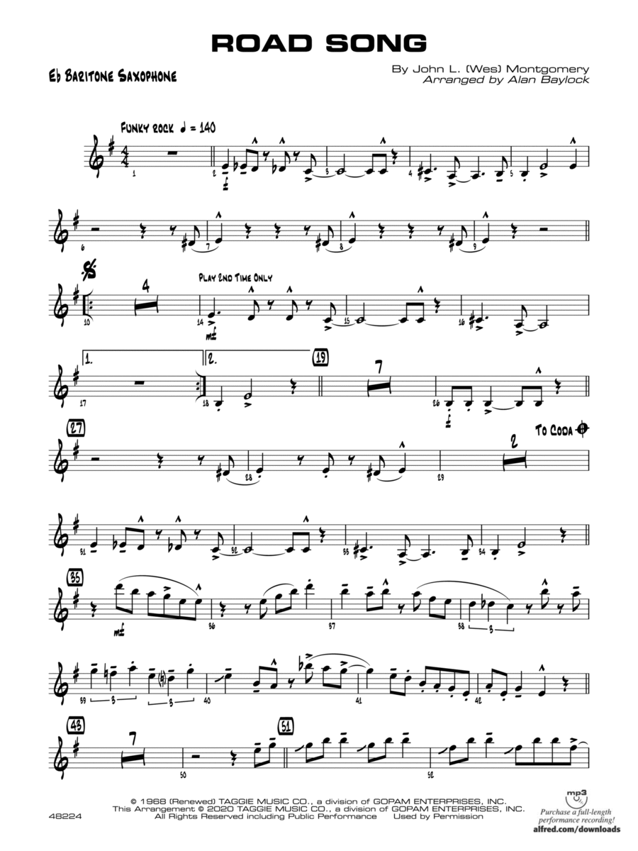 Road Song: E-flat Baritone Saxophone Jazz Ensemble scores gallery preview page 1