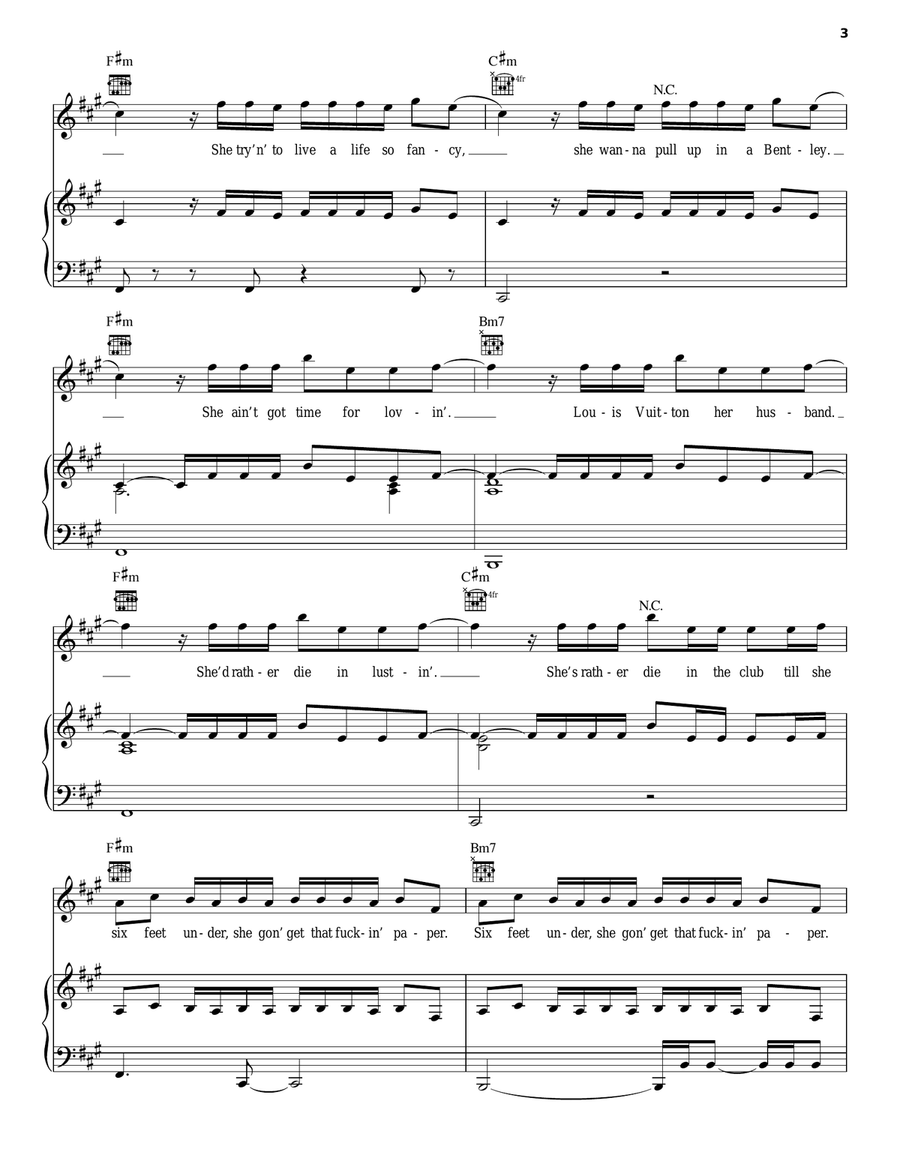 Six Feet Under Piano, Vocal, Guitar scores gallery preview page 3