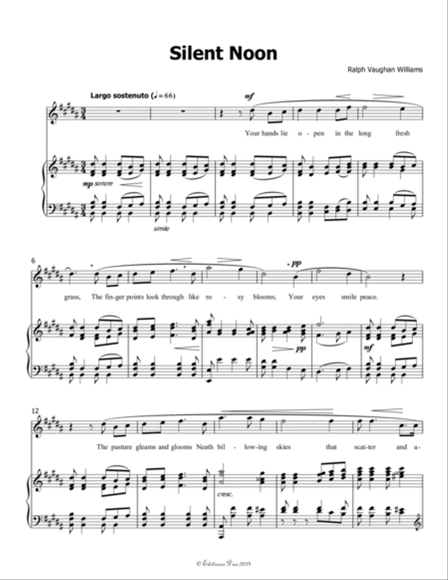 Silent Noon, by Vaughan Williams, in B Major Voice scores gallery preview page 3