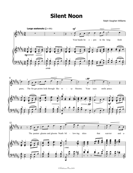 Silent Noon, by Vaughan Williams, in B Major
