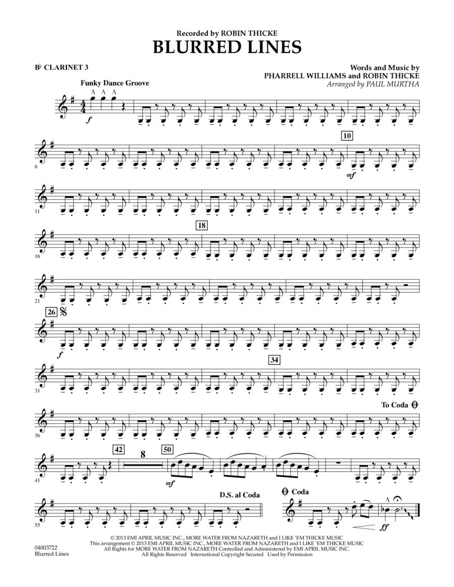 Blurred Lines - Bb Clarinet 3 Concert Band scores gallery preview page 1