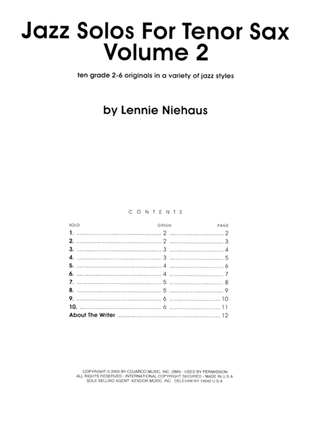 Jazz Solos For Tenor Sax, Volume 2