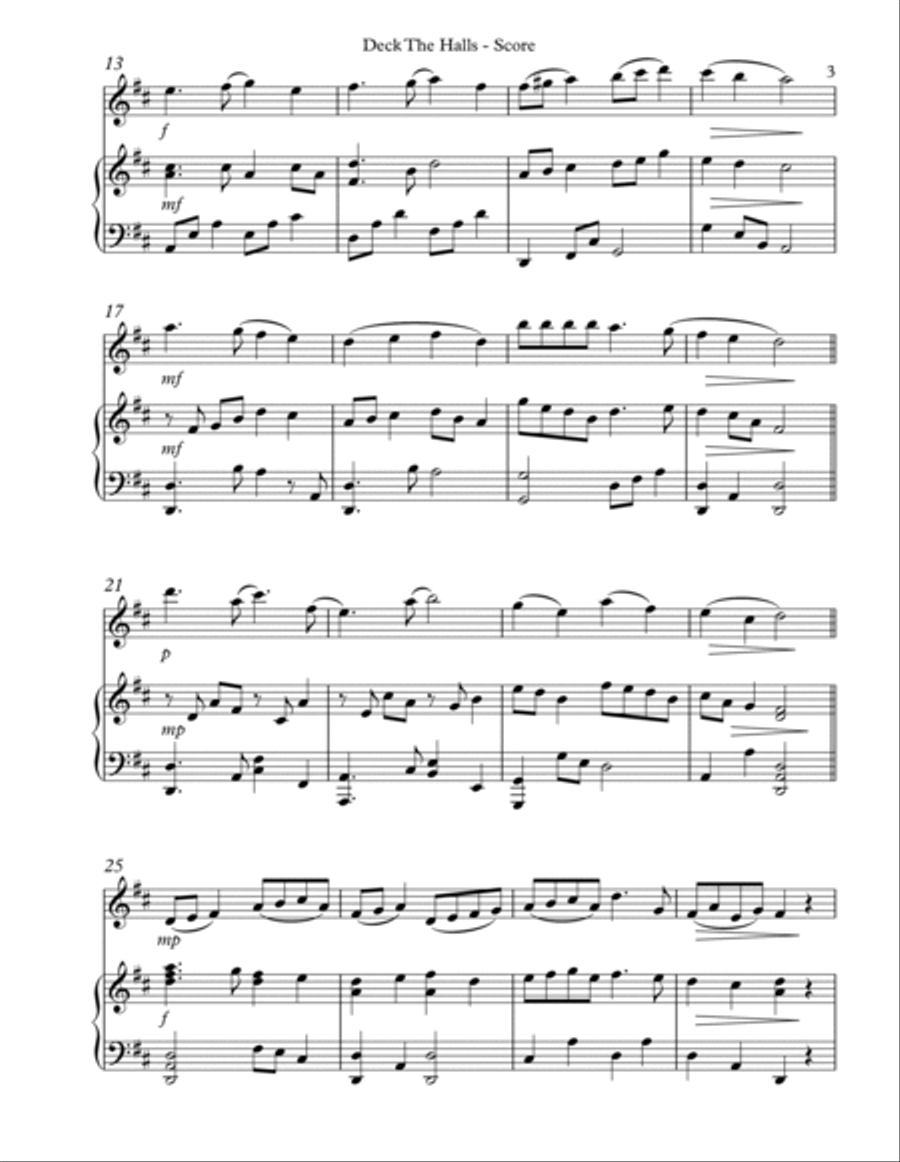 Deck The Halls, Duet for Oboe and Pedal Harp Oboe scores gallery preview page 3