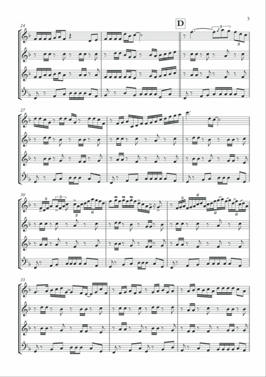Peace and Love (a little reggae for recorder quartet) Woodwind Quartet scores gallery preview page 5