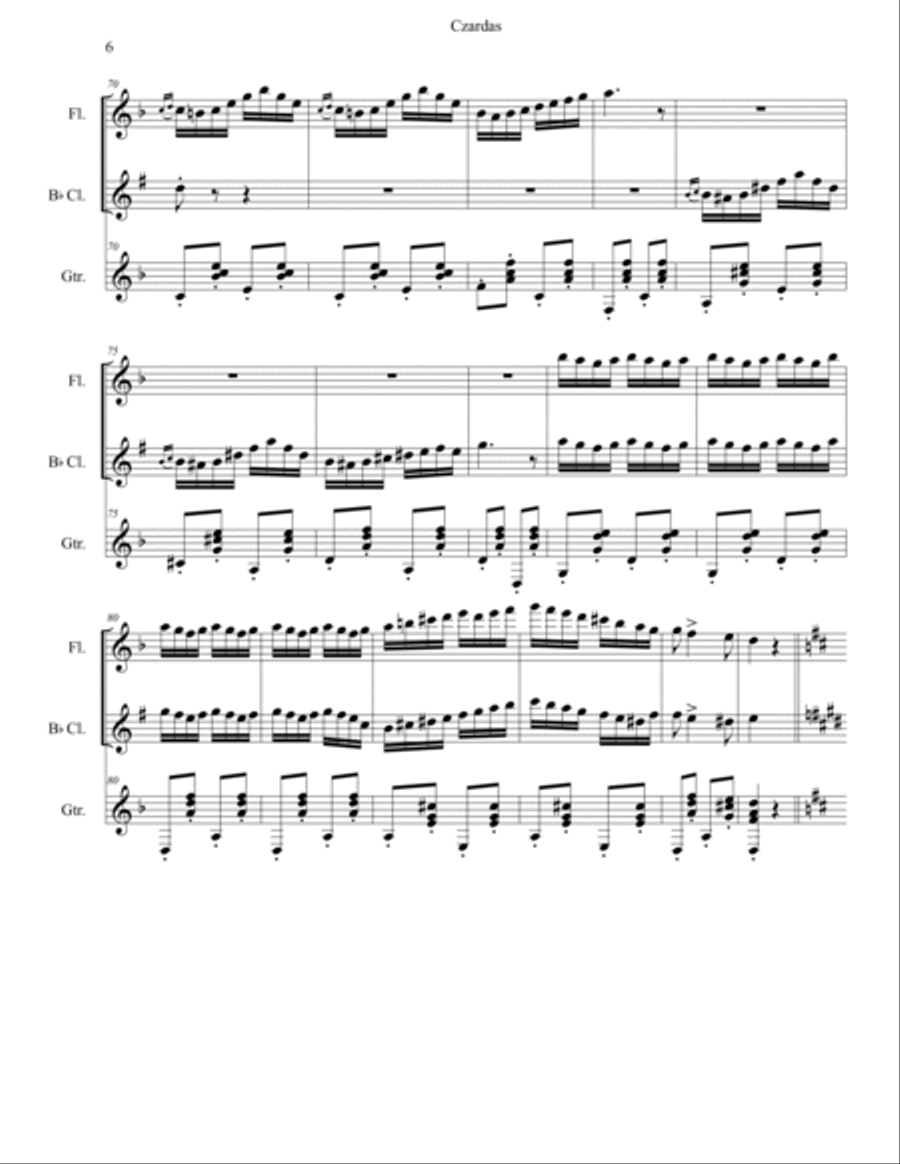 CZARDAS - for Flute, Clarinet and Guitar Small Ensemble scores gallery preview page 6