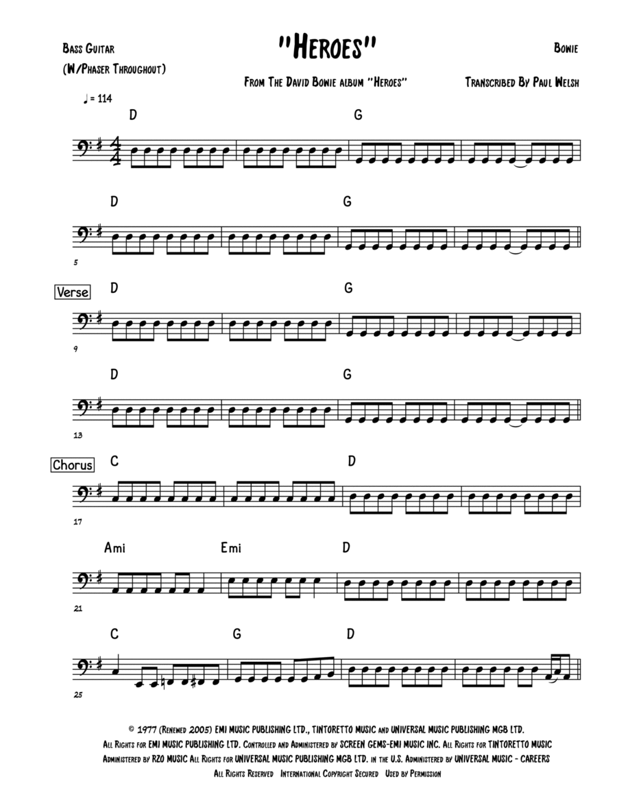 Heroes Bass Guitar scores gallery preview page 1