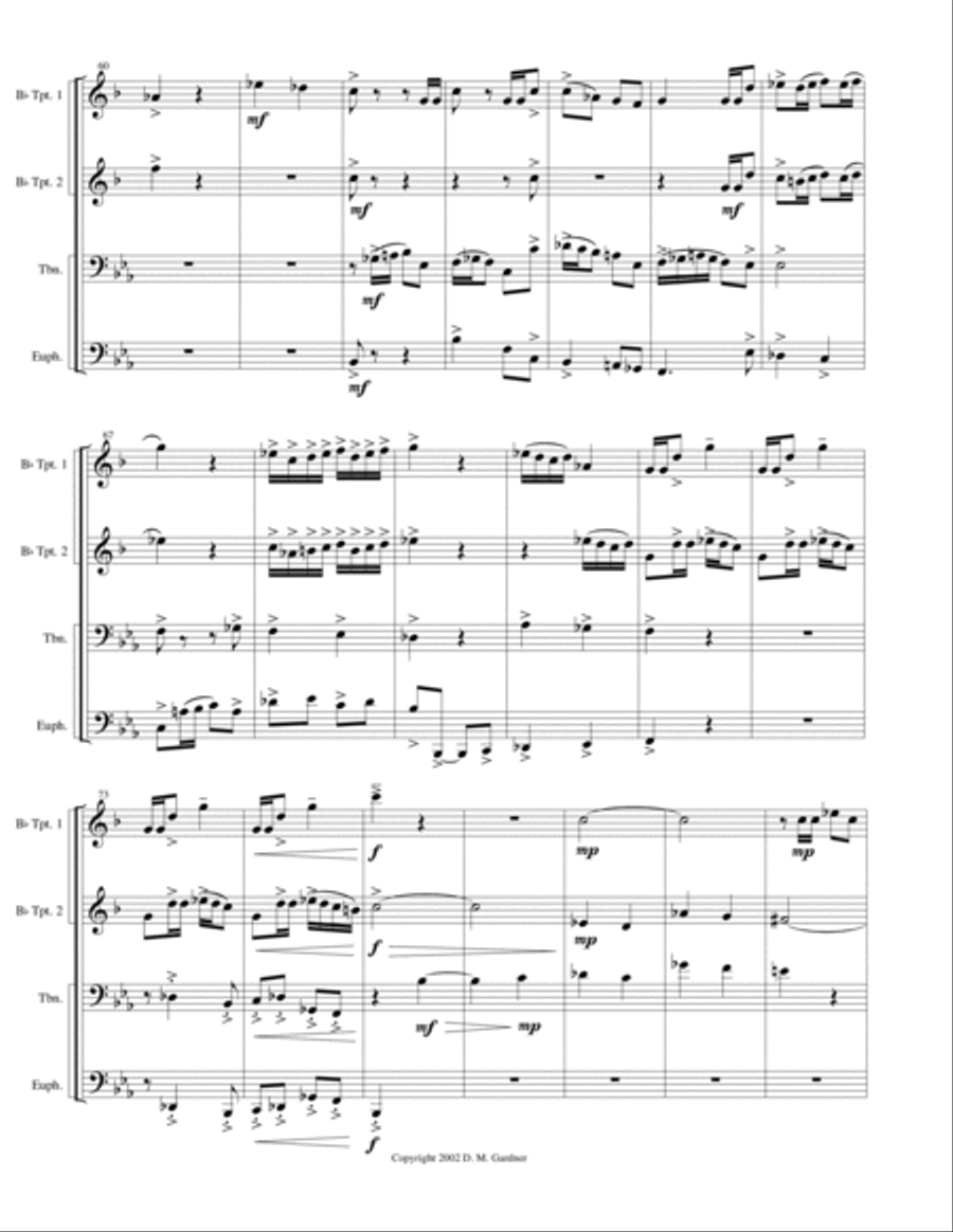 Fanfare con Spirito for Brass Quartet (2 Bb Trpts, Trombone & Euphonium) Brass Quartet scores gallery preview page 5