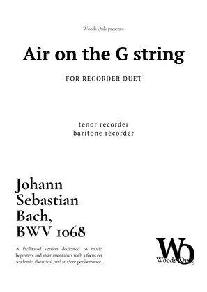 Book cover for Air on the G String by Bach for Low-Recorder Duet