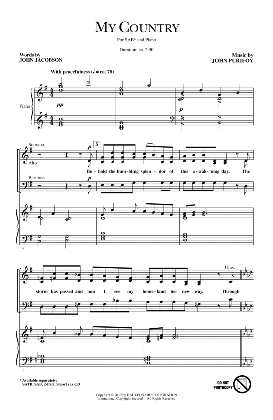 My Country 3-Part scores gallery preview page 1