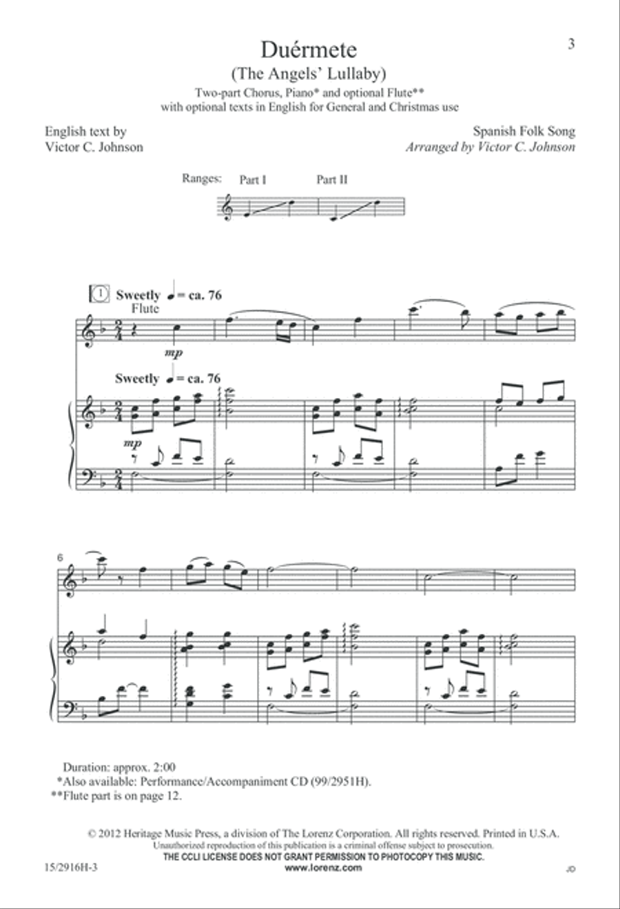 Duérmete (The Angels' Lullaby) 2-Part scores gallery preview page 4