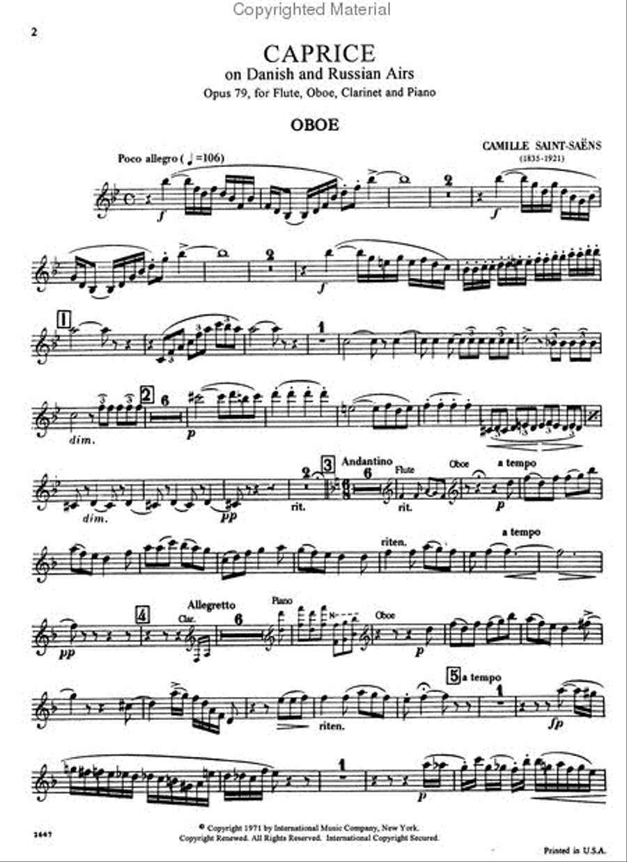 Caprice On Danish & Russian Airs, Opus 79 For Flute, Oboe, Clarinet & Piano Clarinet scores gallery preview page 3