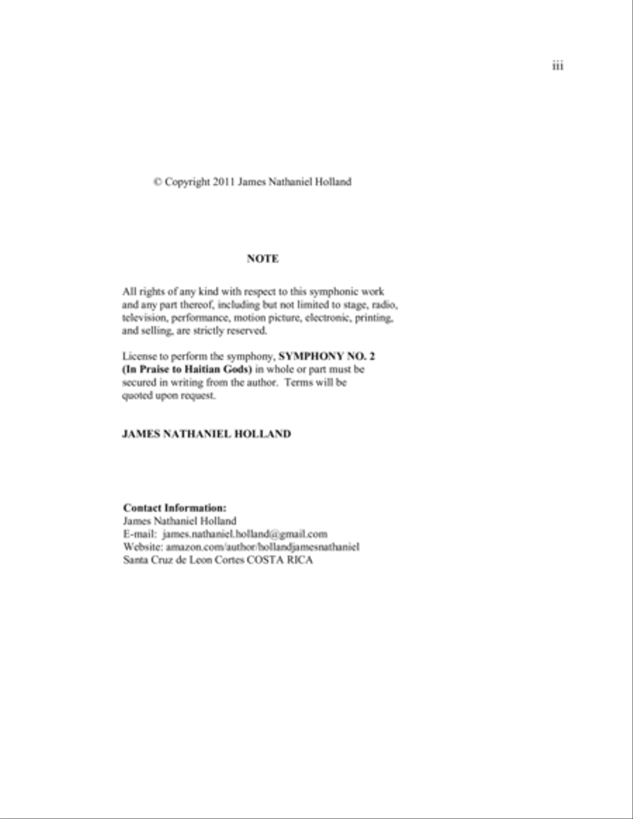 Symphony No. 2, In Praise to Haitian Gods, Individual Instrument Parts Full Orchestra scores gallery preview page 3