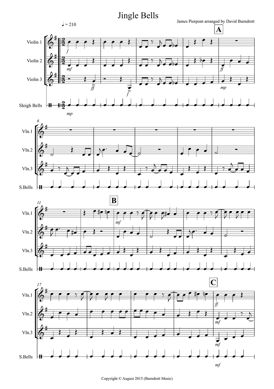 Jingle Bells (jazzy style!) for Violin Trio Jingle Bells (jazzy style!) for Violin Trio Violin Solo scores gallery preview page 1