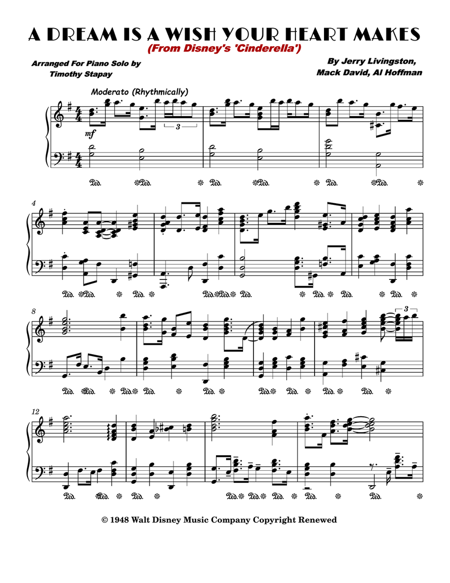 A Dream Is A Wish Your Heart Makes Piano Solo scores gallery preview page 1