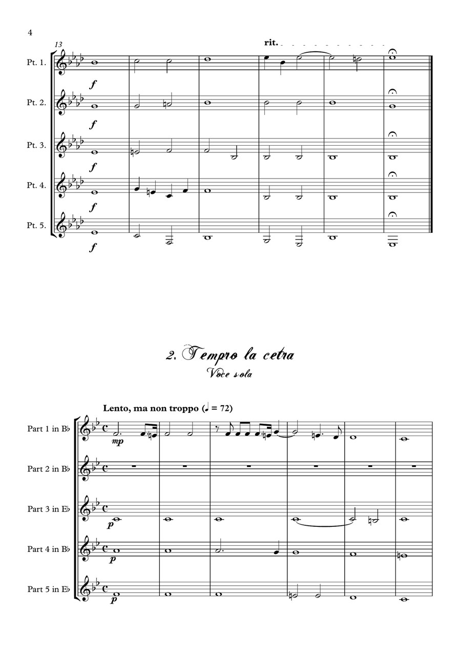 Monteverdi - The Seventh Book of Madrigals (1619) - 01. Sinfonia and Tempro la cetra a5 Brass Ensemble scores gallery preview page 4