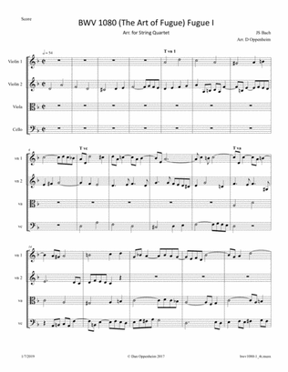 Bach: The Art of Fugue, BWV 1080; Fugue 1 arr. for String Quartet