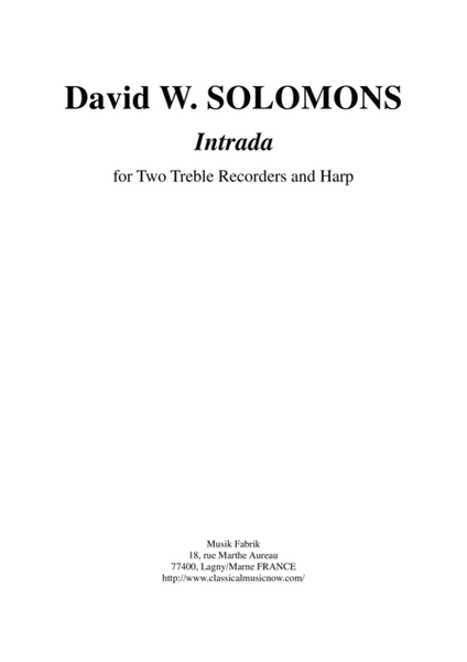 David Warin Solomons Intrada for two treble recorders and harp