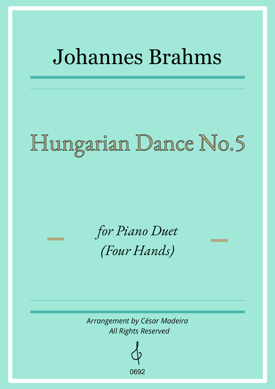 Hungarian Dance No.5 by Brahms - Piano Four Hands (Full Score and Parts) 1 Piano, 4-Hands scores gallery preview page 1