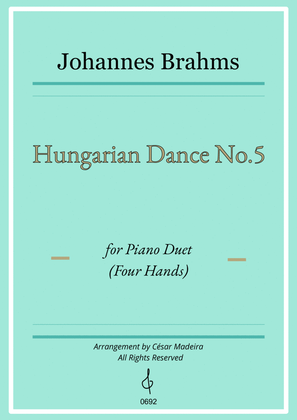 Book cover for Hungarian Dance No.5 by Brahms - Piano Four Hands (Full Score and Parts)
