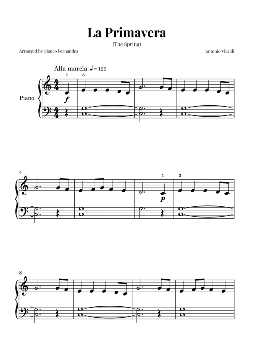 La Primavera (The Spring) by Vivaldi - Easy Beginner Piano image number null