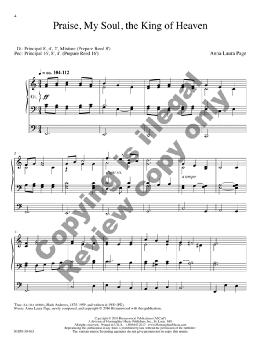 The King of Heaven: Five Hymns of Praise for Organ Organ Solo scores gallery preview page 9