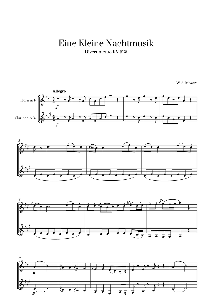 W. A. Mozart - Eine Kleine Nachtmusik (for French Horn and Clarinet)