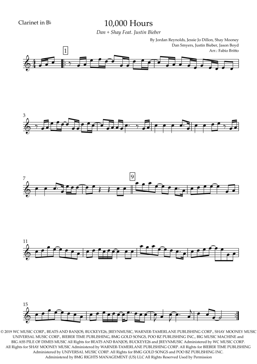 10,000 Hours B-Flat Clarinet scores gallery preview page 1