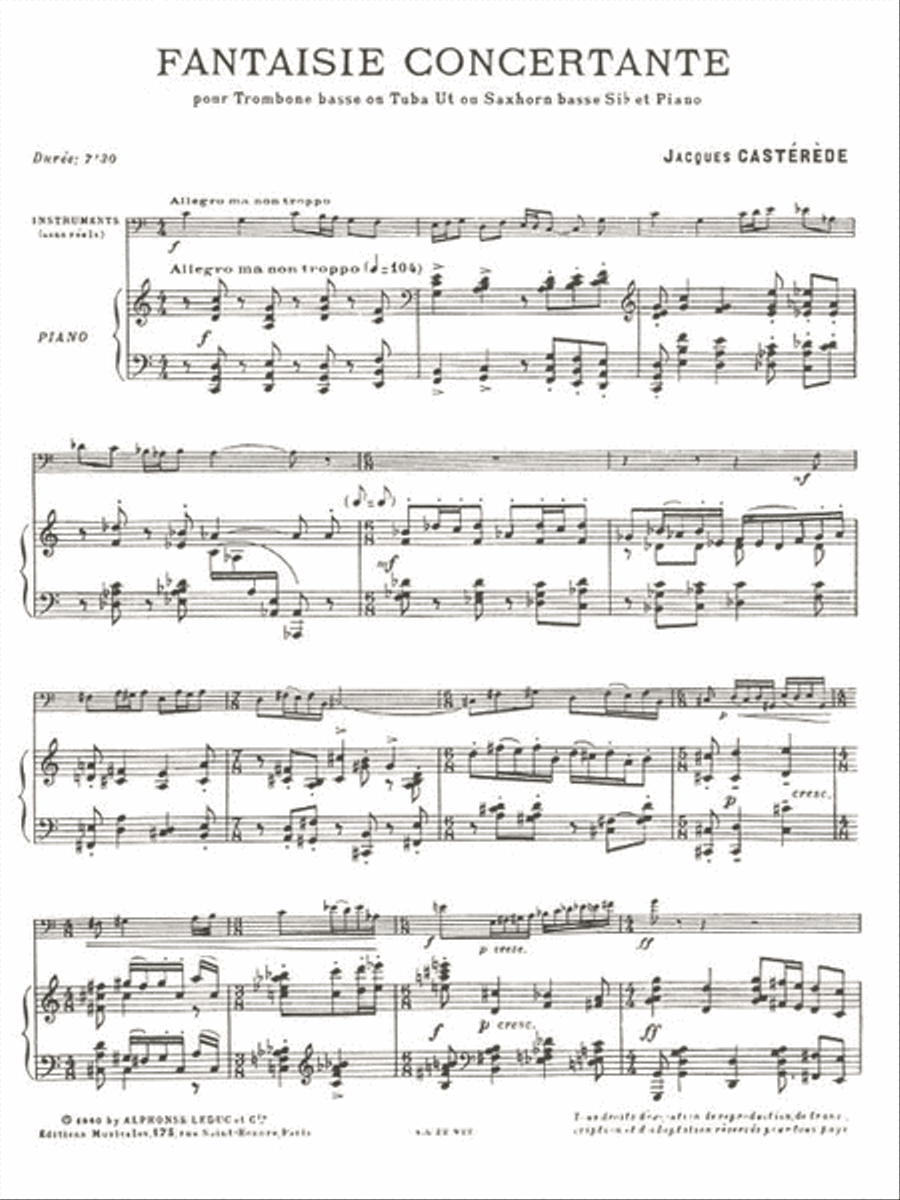 Fantaisie Concertante Pour Trombone Basse Ou Tuba Ut Ou Saxhorn Basse Sib Et Piano Trombone scores gallery preview page 2