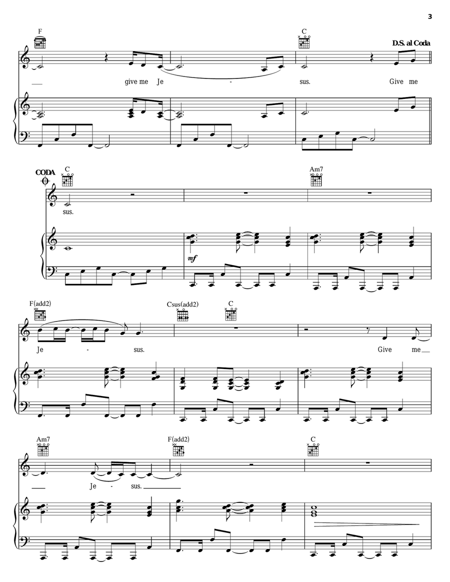Give Me Jesus Give Me Jesus Piano, Vocal, Guitar scores gallery preview page 3
