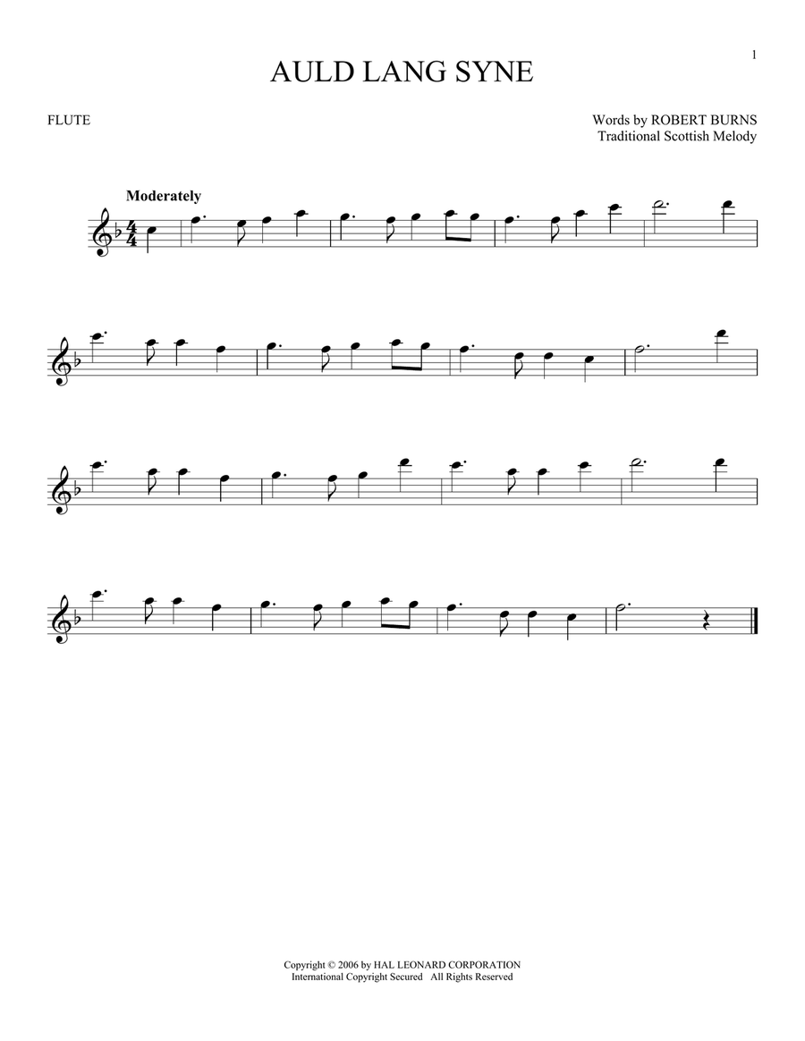 Auld Lang Syne Auld Lang Syne Flute Solo scores gallery preview page 1