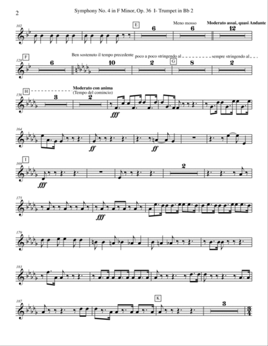 ‪Tchaikovsky‬ Symphony No. 4, Movement I - Trumpet in Bb 2 (Transposed Part), Op. 36 B-Flat Trumpet scores gallery preview page 2