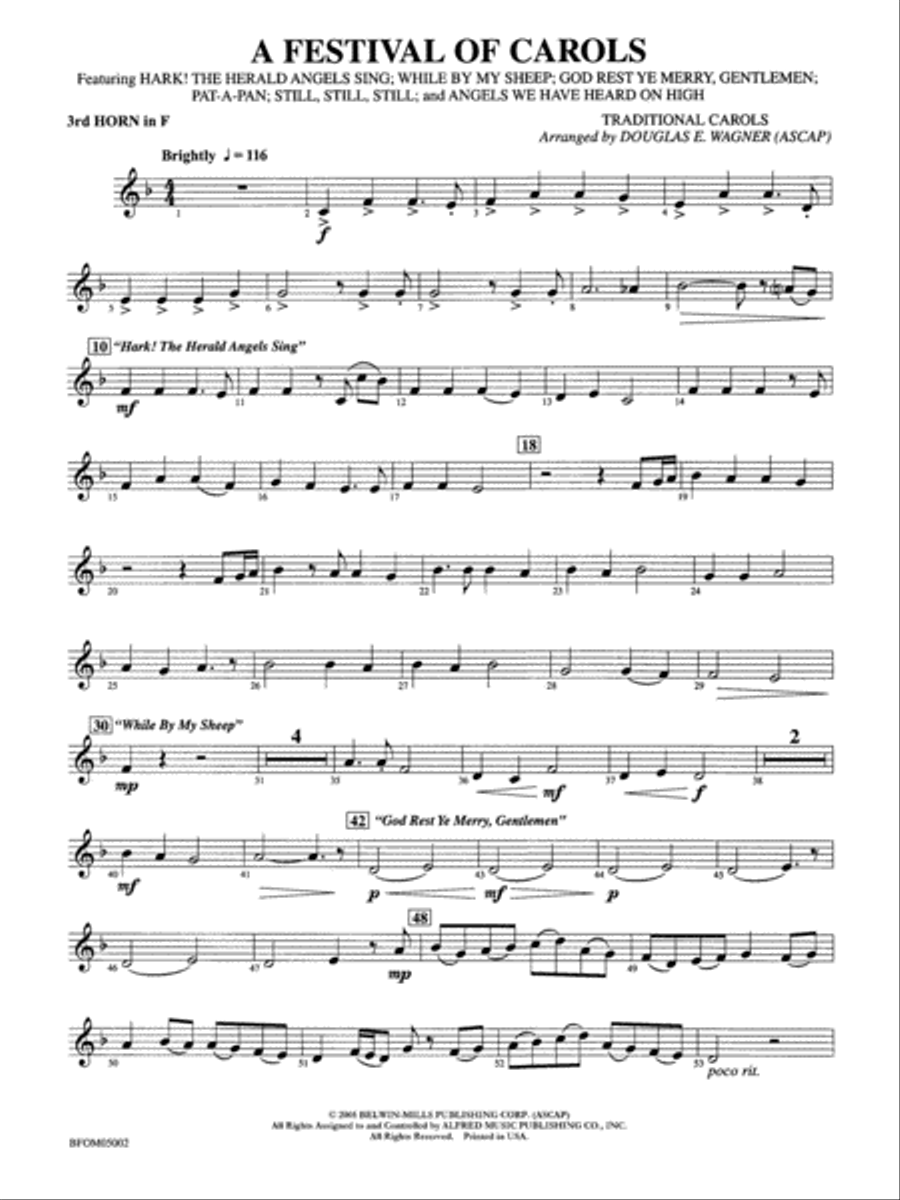 A Festival of Carols: 3rd F Horn Full Orchestra scores gallery preview page 1