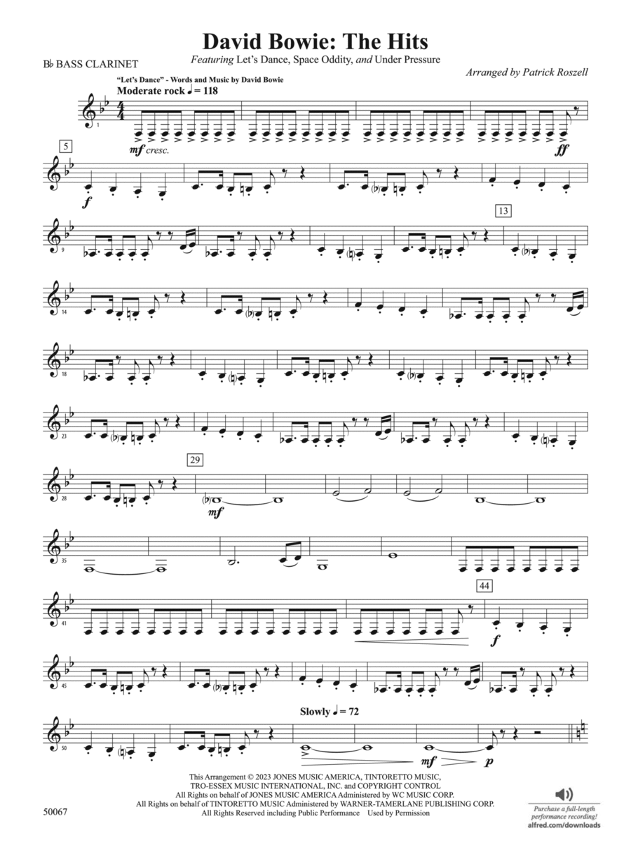 David Bowie: The Hits: B-flat Bass Clarinet Concert Band scores gallery preview page 1