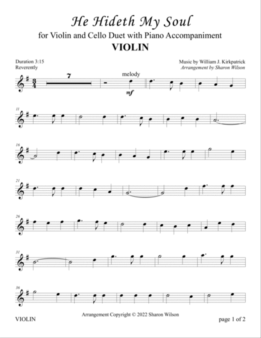 He Hideth My Soul (for Violin and Cello Duet with Piano Accompaniment) Piano Trio scores gallery preview page 2