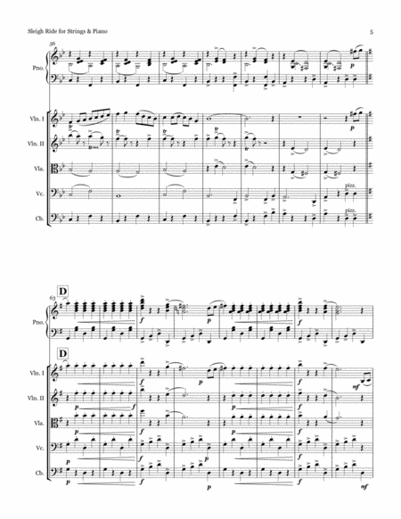 Sleigh Ride - String Quartet/Quintet & Piano - Score & Parts image number null