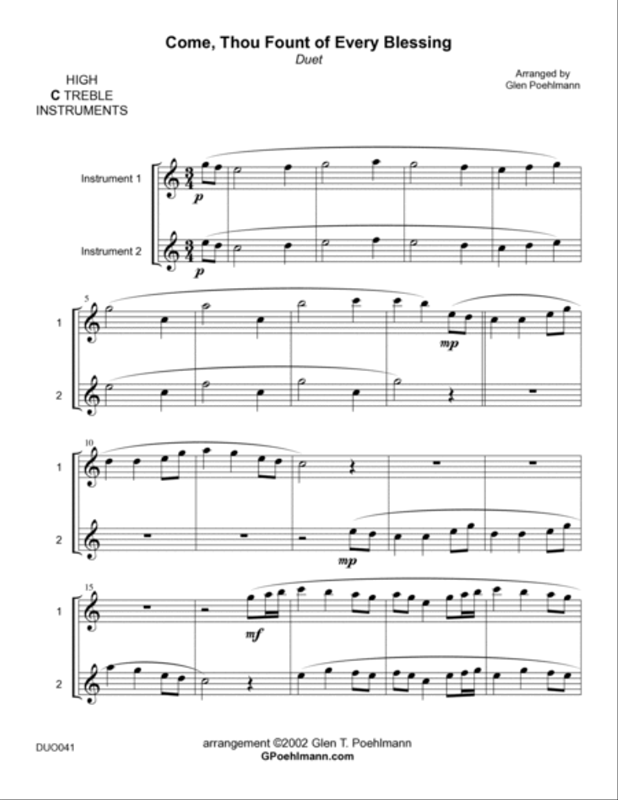 COME THOU FOUNT OF EVERY BLESSING - unaccompanied DUET for any orchestral instruments! Woodwind Duet scores gallery preview page 3