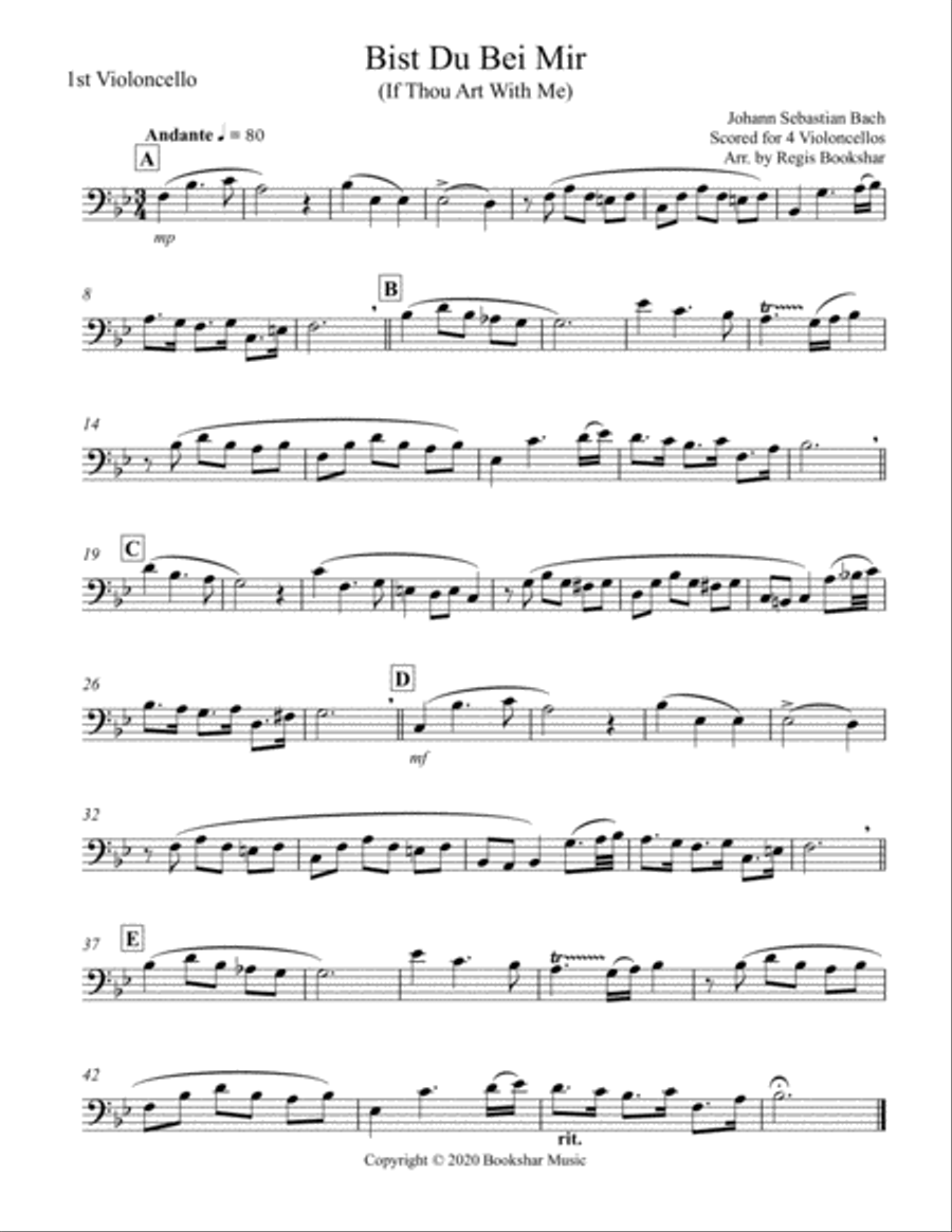 Bist Du Bei Mir (Violoncello Quartet) String Quartet scores gallery preview page 4