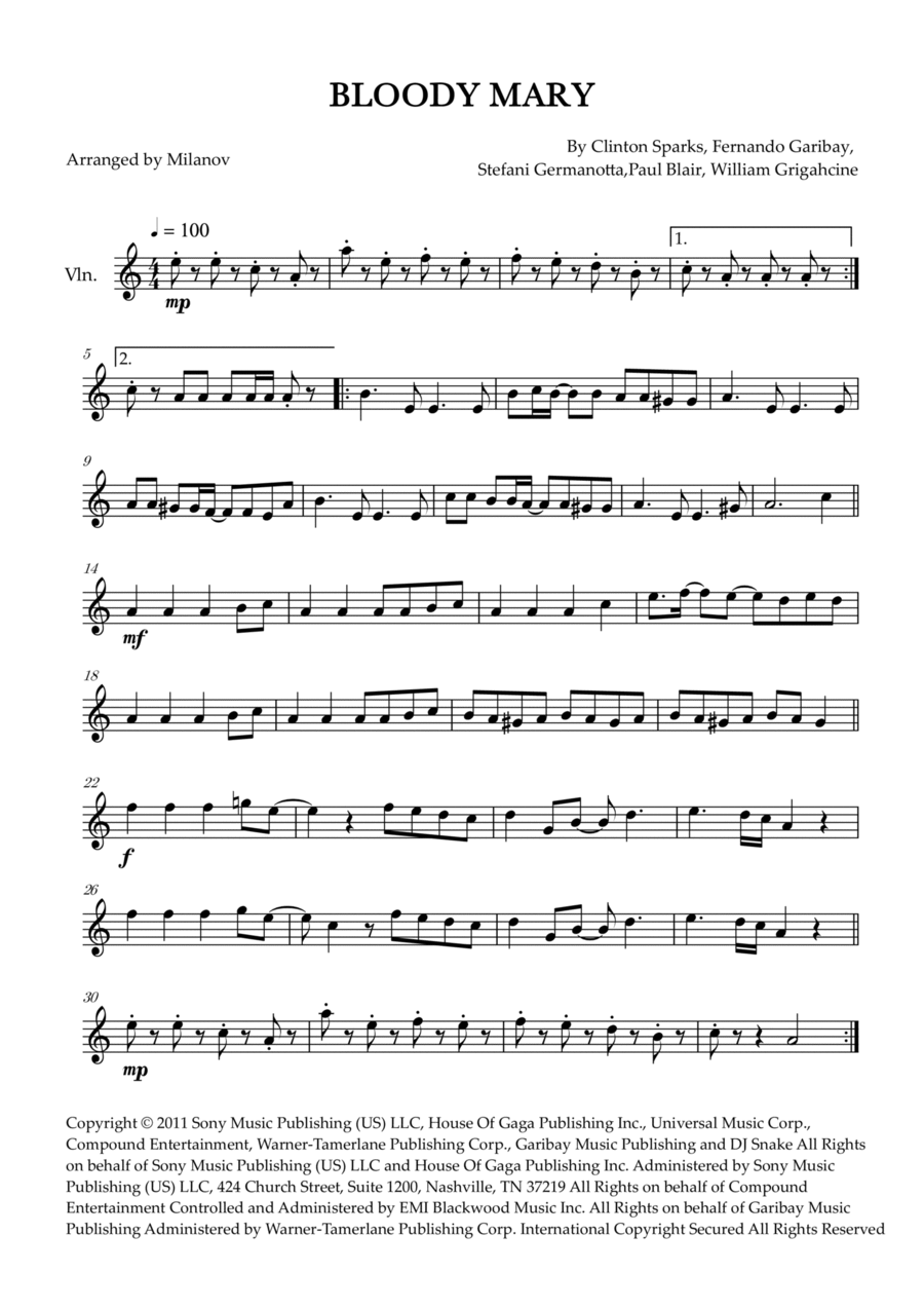 Bloody Mary Violin Solo scores gallery preview page 1