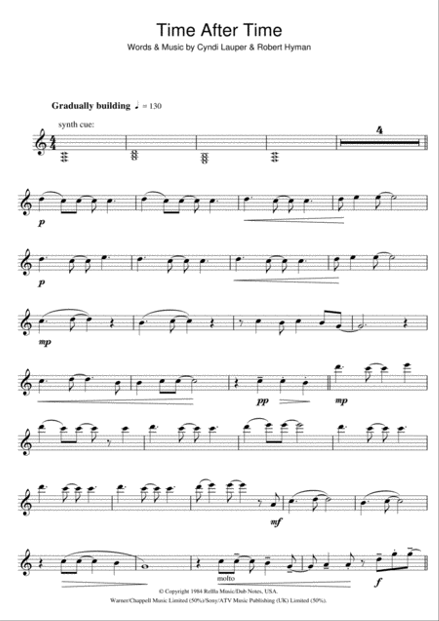 Time After Time Flute Solo scores gallery preview page 1