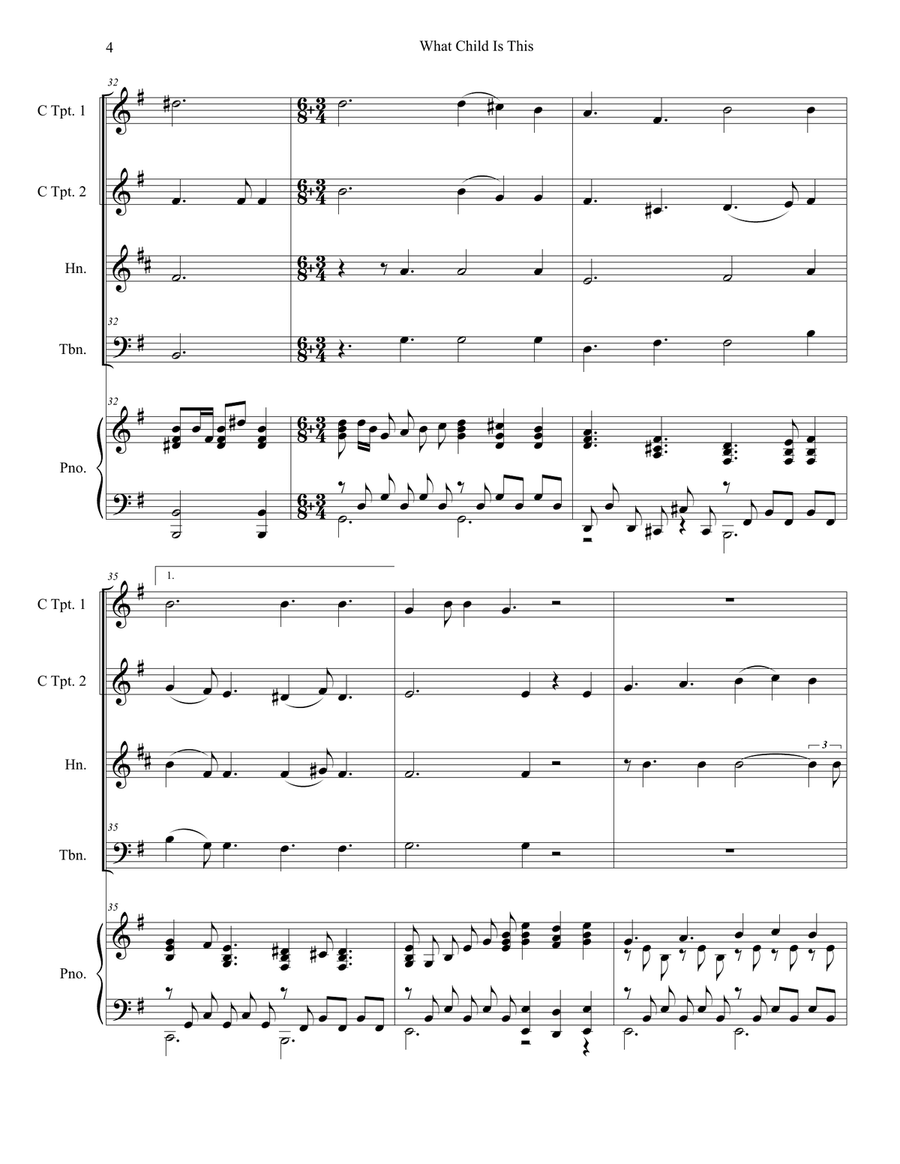 What Child Is This (for Brass Quartet and Piano) Brass Quartet scores gallery preview page 5