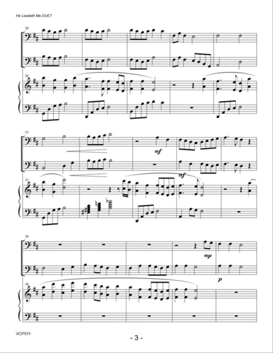 HE LEADETH ME - Cello Duet with Piano Accompaniment String Duet scores gallery preview page 3