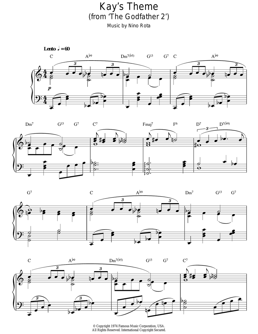 Kay's Theme (from The Godfather 2) Piano Solo scores gallery preview page 1