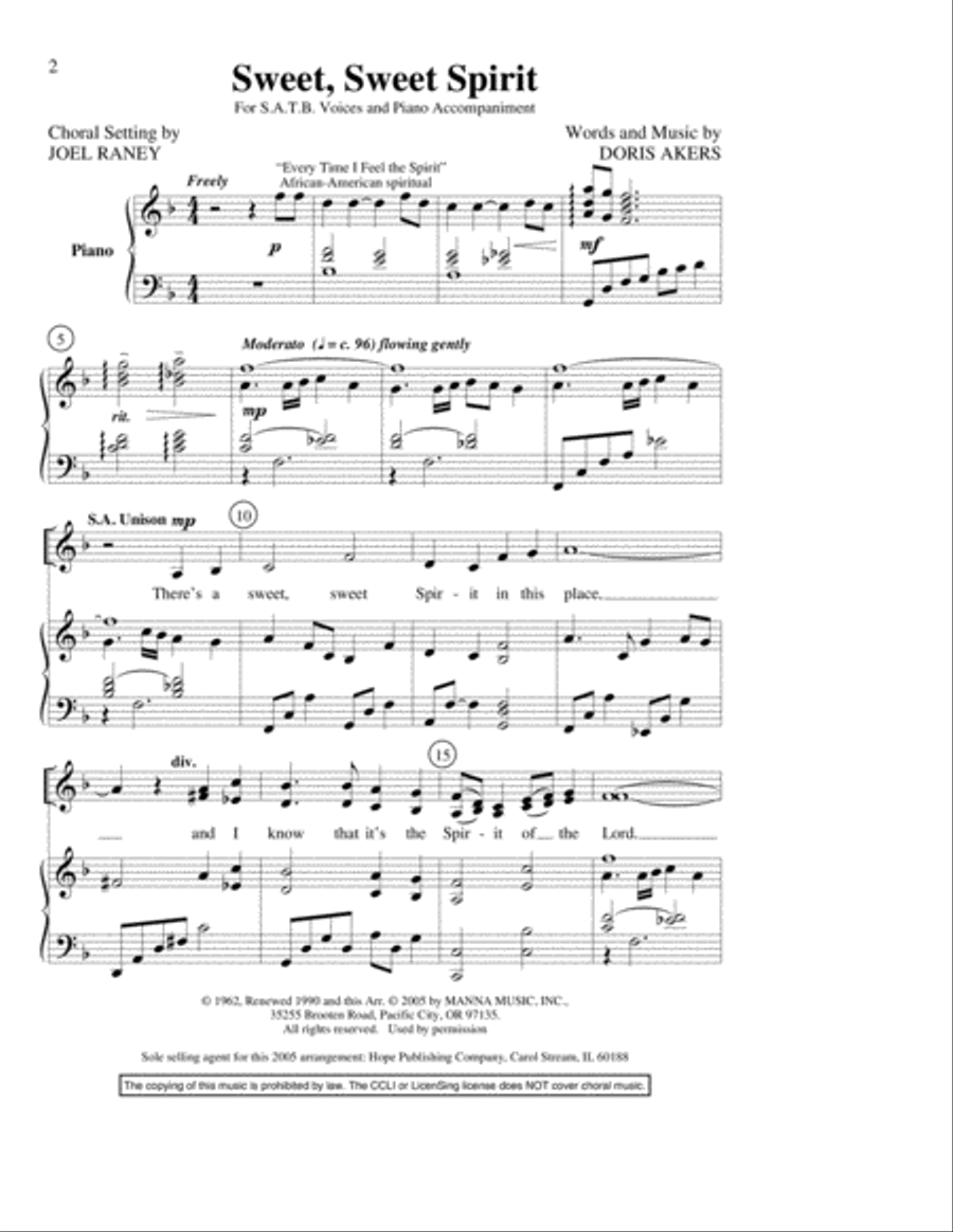 Sweet, Sweet Spirit Sweet, Sweet Spirit 4-Part scores gallery preview page 2