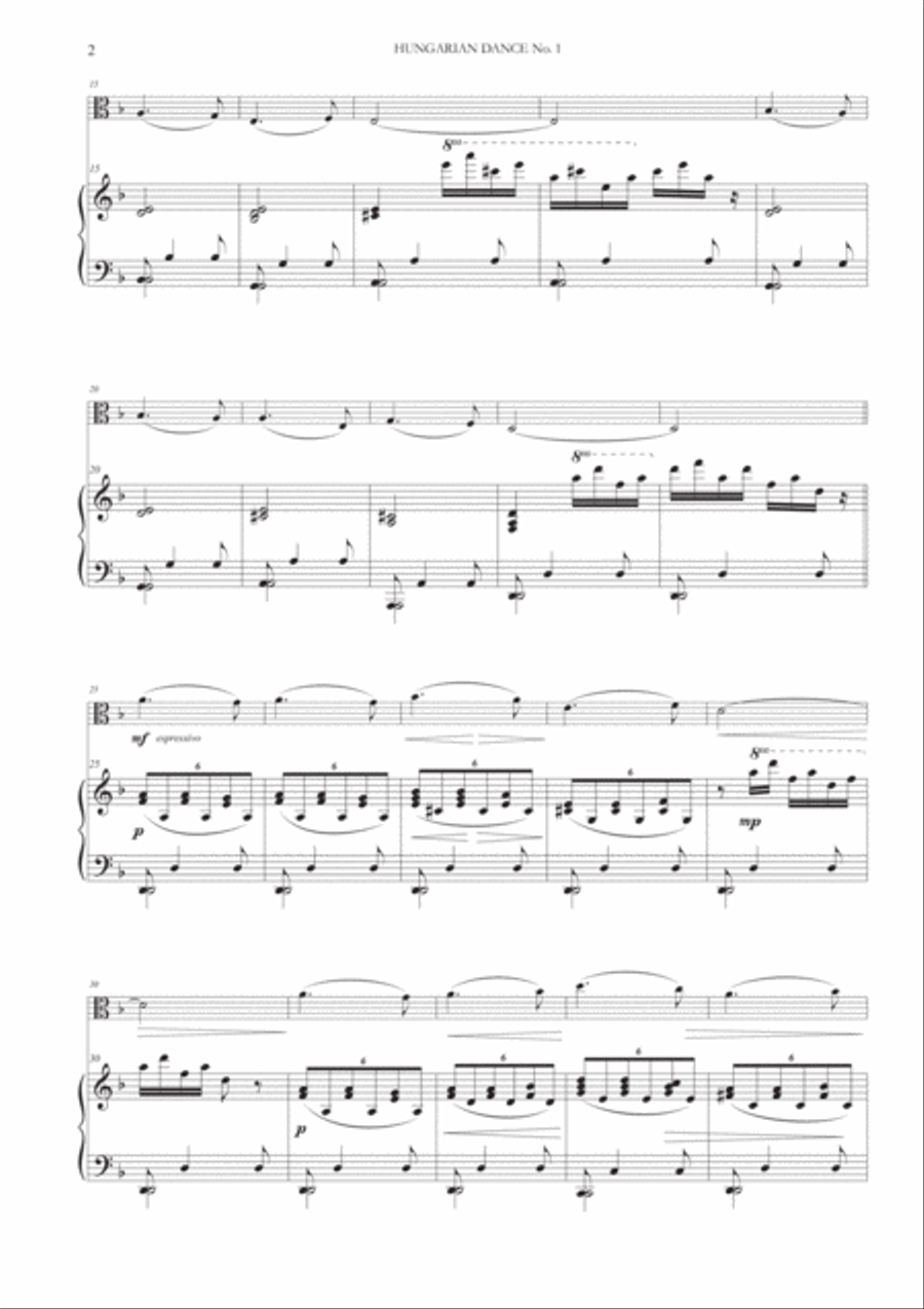 Hungarian Dances Nos. 1-5 for Viola and Piano Piano scores gallery preview page 2
