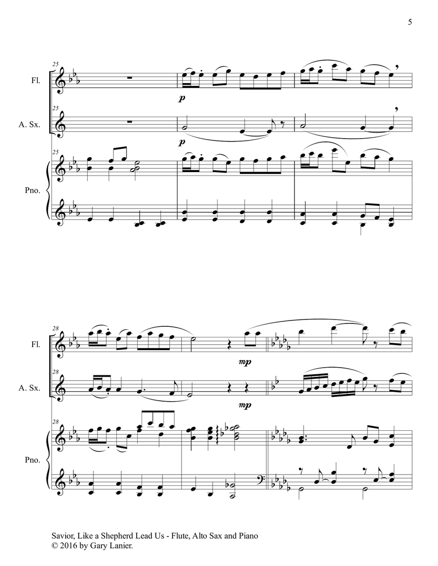 SAVIOR, LIKE A SHEPHERD LEAD US (Trio – Flute, Alto Sax & Piano with Parts) Woodwind Duet scores gallery preview page 6