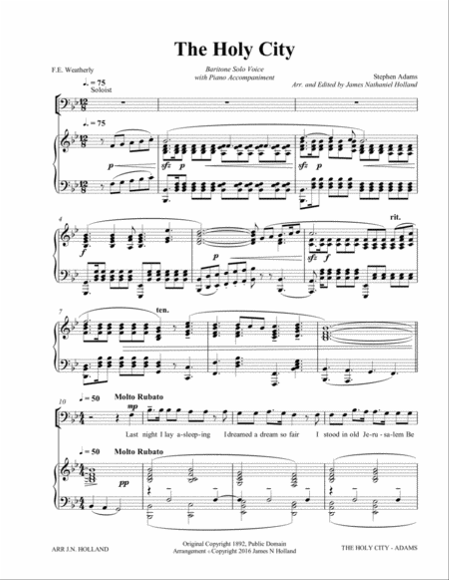 The Holy City for Solo Baritone Voice and Piano (Key of Bb) Baritone Voice scores gallery preview page 3