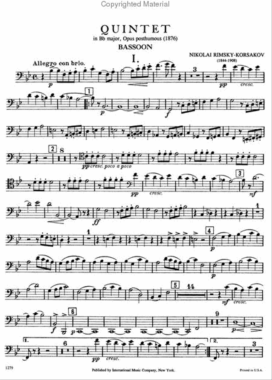 Quintet In B Flat Major For Flute, Clarinet, Horn, Bassoon & Piano Bassoon scores gallery preview page 6